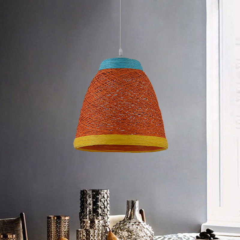 Weave Tapered Pendant Lamp Lodge Style 1 Light Dining Table Hanging Light Fixture in Orange/Brown Clearhalo 'Ceiling Lights' 'Modern Pendants' 'Modern' 'Pendant Lights' 'Pendants' Lighting' 1126806