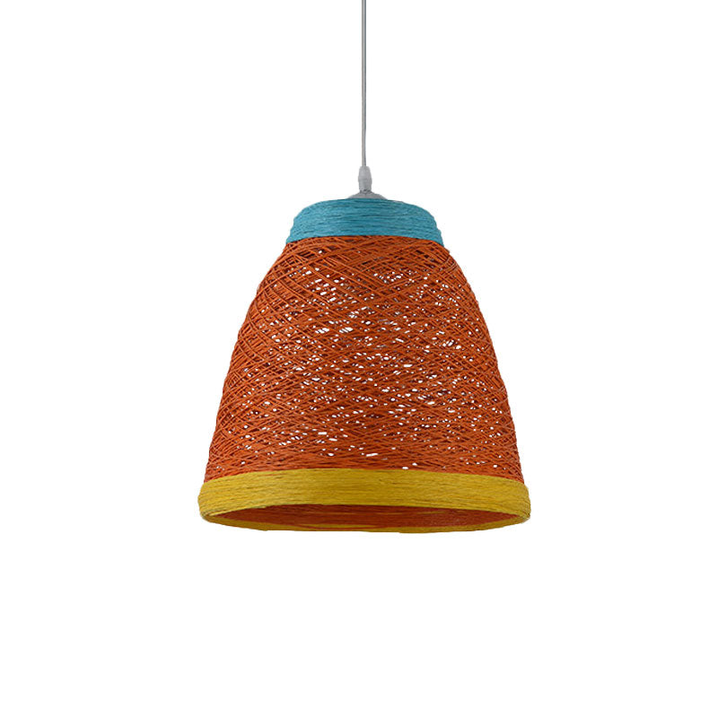 Weave Tapered Pendant Lamp Lodge Style 1 Light Dining Table Hanging Light Fixture in Orange/Brown Clearhalo 'Ceiling Lights' 'Modern Pendants' 'Modern' 'Pendant Lights' 'Pendants' Lighting' 1126807