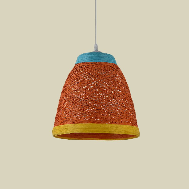 Weave Tapered Pendant Lamp Lodge Style 1 Light Dining Table Hanging Light Fixture in Orange/Brown Clearhalo 'Ceiling Lights' 'Modern Pendants' 'Modern' 'Pendant Lights' 'Pendants' Lighting' 1126808