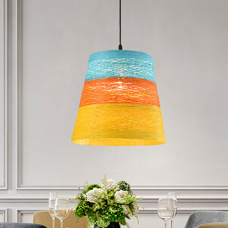 Weave Tapered Pendant Lamp Lodge Style 1 Light Dining Table Hanging Light Fixture in Orange/Brown Clearhalo 'Ceiling Lights' 'Modern Pendants' 'Modern' 'Pendant Lights' 'Pendants' Lighting' 1126811