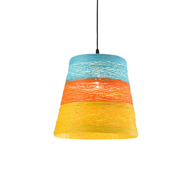 Weave Tapered Pendant Lamp Lodge Style 1 Light Dining Table Hanging Light Fixture in Orange/Brown Clearhalo 'Ceiling Lights' 'Modern Pendants' 'Modern' 'Pendant Lights' 'Pendants' Lighting' 1126812