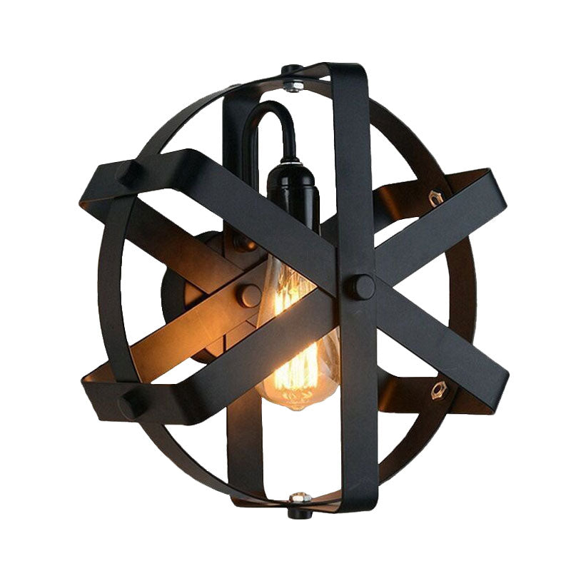 Metallic Black Wall Mount Light Round Shade 1 Light Industrial Style Sconce Lighting with Gear Design Clearhalo 'Art deco wall lights' 'Cast Iron' 'Glass' 'Industrial wall lights' 'Industrial' 'Middle century wall lights' 'Modern' 'Rustic wall lights' 'Tiffany' 'Traditional wall lights' 'Wall Lamps & Sconces' 'Wall Lights' Lighting' 1127062