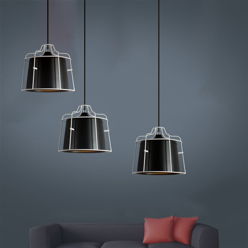 1 Light Tapered Hanging Ceiling Light with Cage Shade Modern Style Black/Blue Metal Pendant Lighting over Table Clearhalo 'Ceiling Lights' 'Modern Pendants' 'Modern' 'Pendant Lights' 'Pendants' Lighting' 1127102