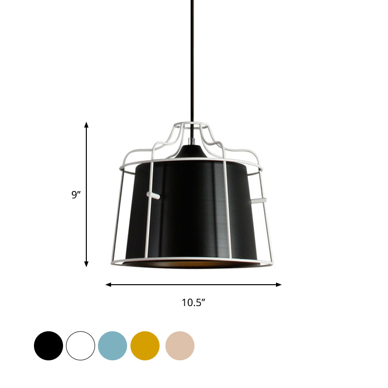 1 Light Tapered Hanging Ceiling Light with Cage Shade Modern Style Black/Blue Metal Pendant Lighting over Table Clearhalo 'Ceiling Lights' 'Modern Pendants' 'Modern' 'Pendant Lights' 'Pendants' Lighting' 1127105