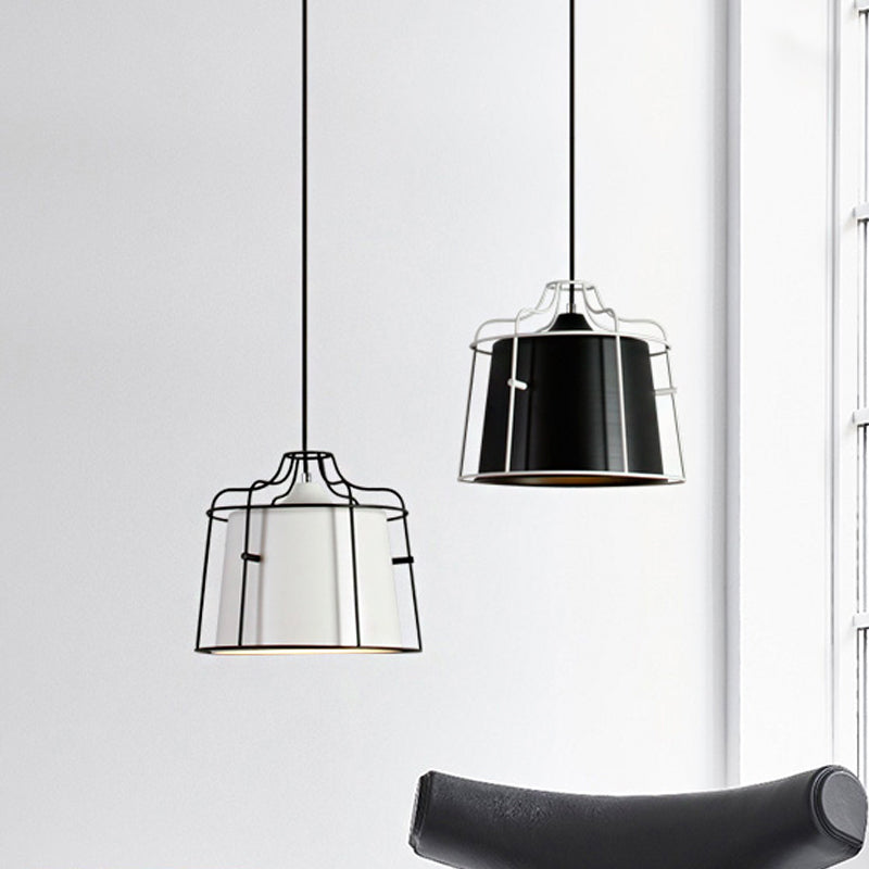 1 Light Tapered Hanging Ceiling Light with Cage Shade Modern Style Black/Blue Metal Pendant Lighting over Table White Clearhalo 'Ceiling Lights' 'Modern Pendants' 'Modern' 'Pendant Lights' 'Pendants' Lighting' 1127106