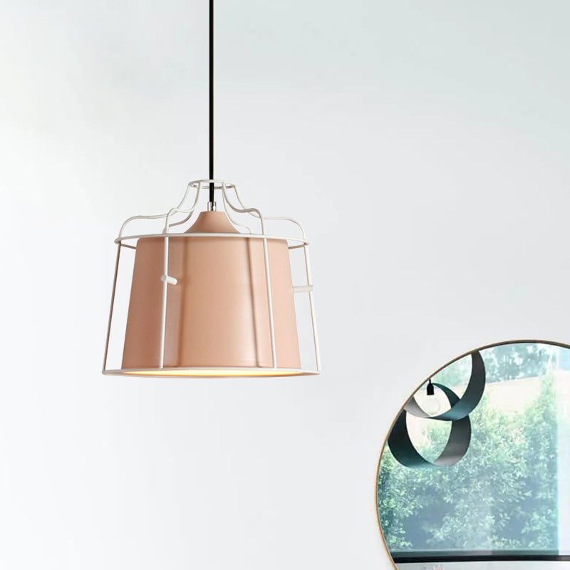 1 Light Tapered Hanging Ceiling Light with Cage Shade Modern Style Black/Blue Metal Pendant Lighting over Table Clearhalo 'Ceiling Lights' 'Modern Pendants' 'Modern' 'Pendant Lights' 'Pendants' Lighting' 1127111