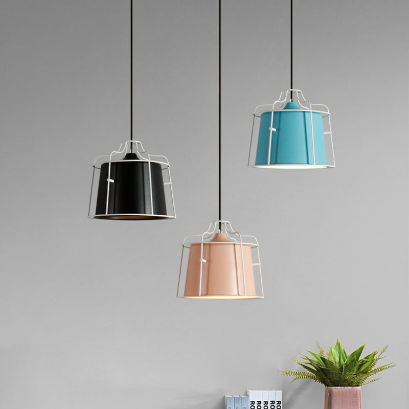 1 Light Tapered Hanging Ceiling Light with Cage Shade Modern Style Black/Blue Metal Pendant Lighting over Table Blue Clearhalo 'Ceiling Lights' 'Modern Pendants' 'Modern' 'Pendant Lights' 'Pendants' Lighting' 1127114