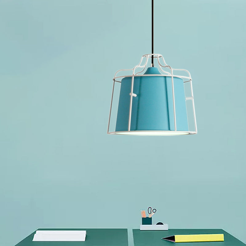 1 Light Tapered Hanging Ceiling Light with Cage Shade Modern Style Black/Blue Metal Pendant Lighting over Table Clearhalo 'Ceiling Lights' 'Modern Pendants' 'Modern' 'Pendant Lights' 'Pendants' Lighting' 1127115