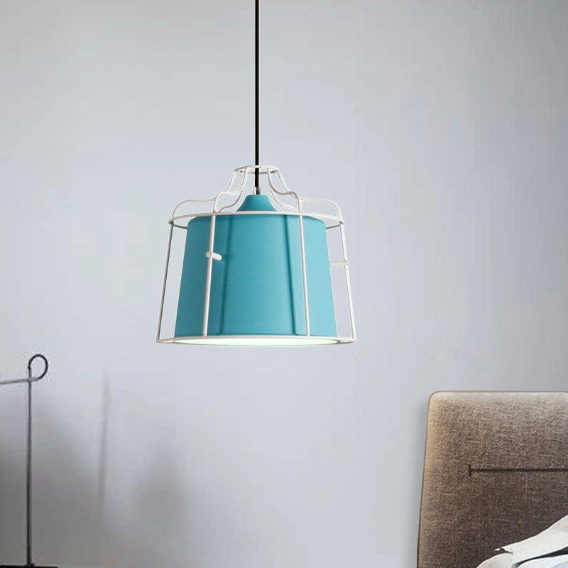 1 Light Tapered Hanging Ceiling Light with Cage Shade Modern Style Black/Blue Metal Pendant Lighting over Table Clearhalo 'Ceiling Lights' 'Modern Pendants' 'Modern' 'Pendant Lights' 'Pendants' Lighting' 1127116