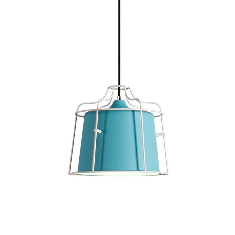 1 Light Tapered Hanging Ceiling Light with Cage Shade Modern Style Black/Blue Metal Pendant Lighting over Table Clearhalo 'Ceiling Lights' 'Modern Pendants' 'Modern' 'Pendant Lights' 'Pendants' Lighting' 1127117