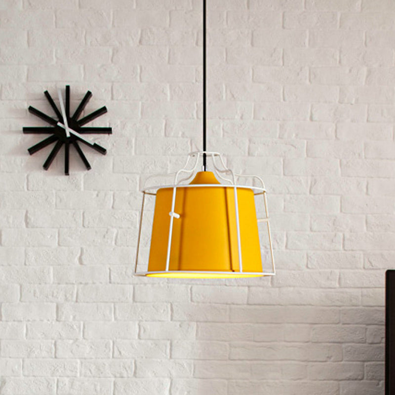 1 Light Tapered Hanging Ceiling Light with Cage Shade Modern Style Black/Blue Metal Pendant Lighting over Table Yellow Clearhalo 'Ceiling Lights' 'Modern Pendants' 'Modern' 'Pendant Lights' 'Pendants' Lighting' 1127118