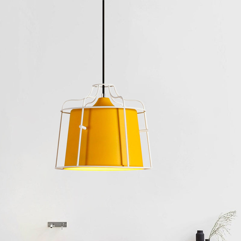 1 Light Tapered Hanging Ceiling Light with Cage Shade Modern Style Black/Blue Metal Pendant Lighting over Table Clearhalo 'Ceiling Lights' 'Modern Pendants' 'Modern' 'Pendant Lights' 'Pendants' Lighting' 1127119