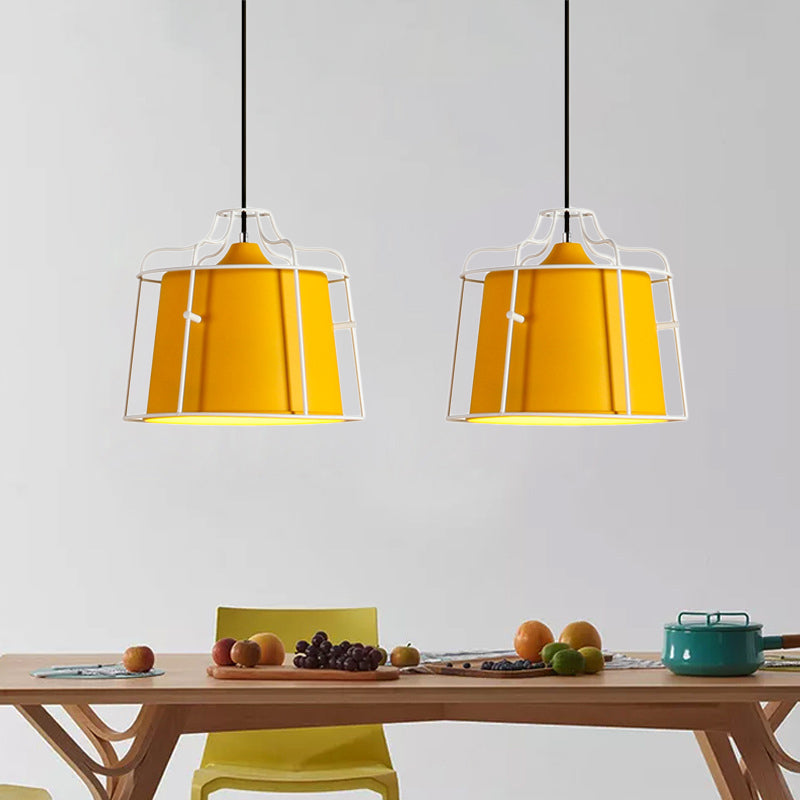 1 Light Tapered Hanging Ceiling Light with Cage Shade Modern Style Black/Blue Metal Pendant Lighting over Table Clearhalo 'Ceiling Lights' 'Modern Pendants' 'Modern' 'Pendant Lights' 'Pendants' Lighting' 1127120