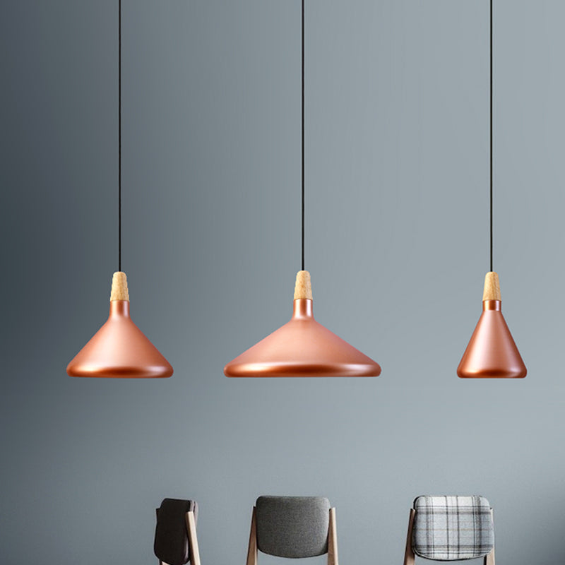 7"/11"/15" Wide Conic Kitchen Hanging Ceiling Light Retro Stylish Metal and Wood 1 Light Silver/Rose Gold Pendant Lighting Rose Gold 15" Clearhalo 'Ceiling Lights' 'Modern Pendants' 'Modern' 'Pendant Lights' 'Pendants' Lighting' 1127143