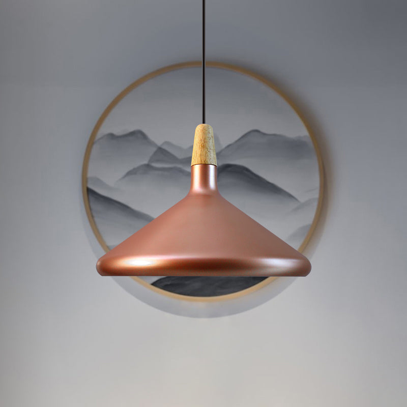 7"/11"/15" Wide Conic Kitchen Hanging Ceiling Light Retro Stylish Metal and Wood 1 Light Silver/Rose Gold Pendant Lighting Clearhalo 'Ceiling Lights' 'Modern Pendants' 'Modern' 'Pendant Lights' 'Pendants' Lighting' 1127144