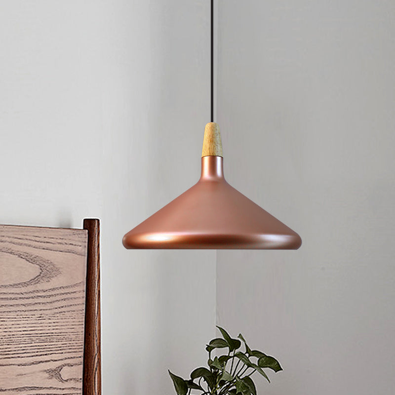 7"/11"/15" Wide Conic Kitchen Hanging Ceiling Light Retro Stylish Metal and Wood 1 Light Silver/Rose Gold Pendant Lighting Clearhalo 'Ceiling Lights' 'Modern Pendants' 'Modern' 'Pendant Lights' 'Pendants' Lighting' 1127145