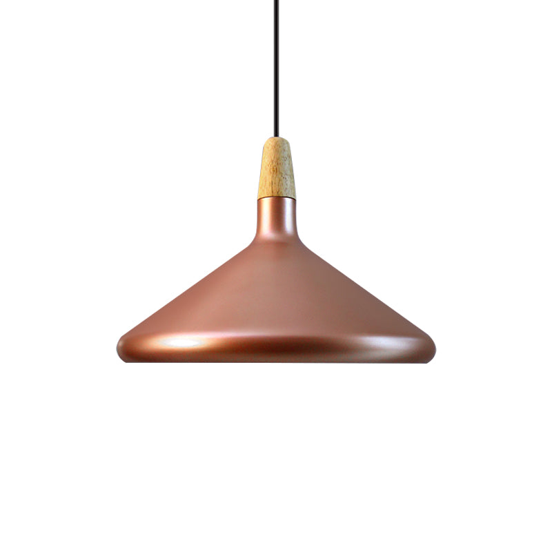 7"/11"/15" Wide Conic Kitchen Hanging Ceiling Light Retro Stylish Metal and Wood 1 Light Silver/Rose Gold Pendant Lighting Clearhalo 'Ceiling Lights' 'Modern Pendants' 'Modern' 'Pendant Lights' 'Pendants' Lighting' 1127146