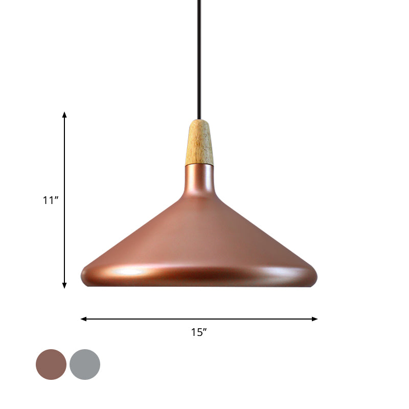 7"/11"/15" Wide Conic Kitchen Hanging Ceiling Light Retro Stylish Metal and Wood 1 Light Silver/Rose Gold Pendant Lighting Clearhalo 'Ceiling Lights' 'Modern Pendants' 'Modern' 'Pendant Lights' 'Pendants' Lighting' 1127147