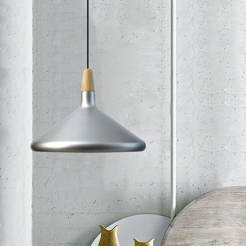 7"/11"/15" Wide Conic Kitchen Hanging Ceiling Light Retro Stylish Metal and Wood 1 Light Silver/Rose Gold Pendant Lighting Clearhalo 'Ceiling Lights' 'Modern Pendants' 'Modern' 'Pendant Lights' 'Pendants' Lighting' 1127150