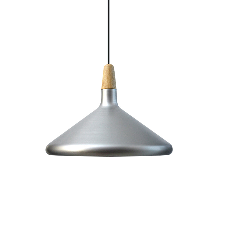 7"/11"/15" Wide Conic Kitchen Hanging Ceiling Light Retro Stylish Metal and Wood 1 Light Silver/Rose Gold Pendant Lighting Clearhalo 'Ceiling Lights' 'Modern Pendants' 'Modern' 'Pendant Lights' 'Pendants' Lighting' 1127151