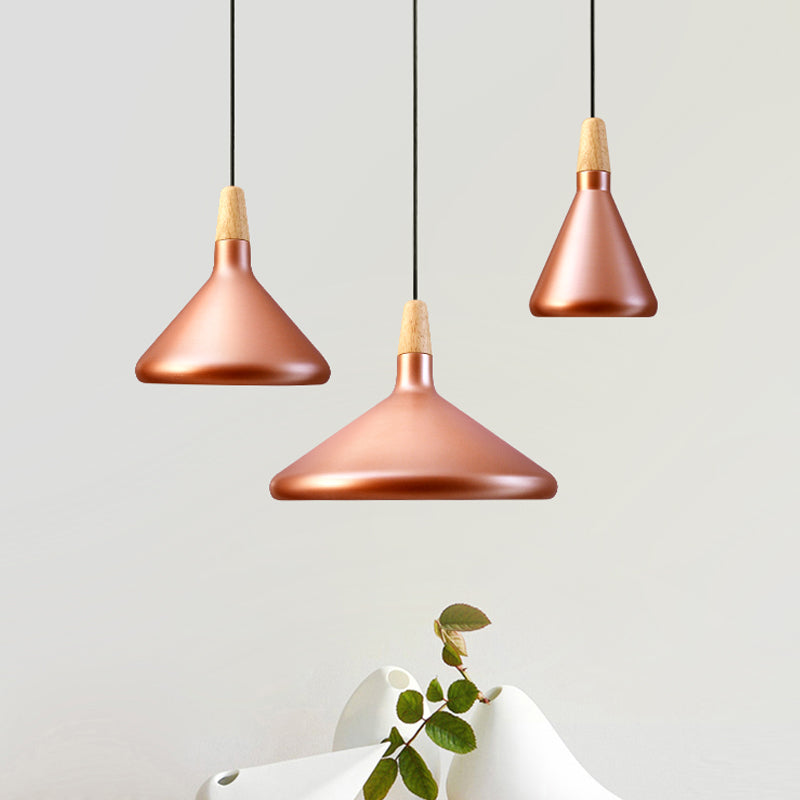 7"/11"/15" Wide Conic Kitchen Hanging Ceiling Light Retro Stylish Metal and Wood 1 Light Silver/Rose Gold Pendant Lighting Rose Gold 11" Clearhalo 'Ceiling Lights' 'Modern Pendants' 'Modern' 'Pendant Lights' 'Pendants' Lighting' 1127152