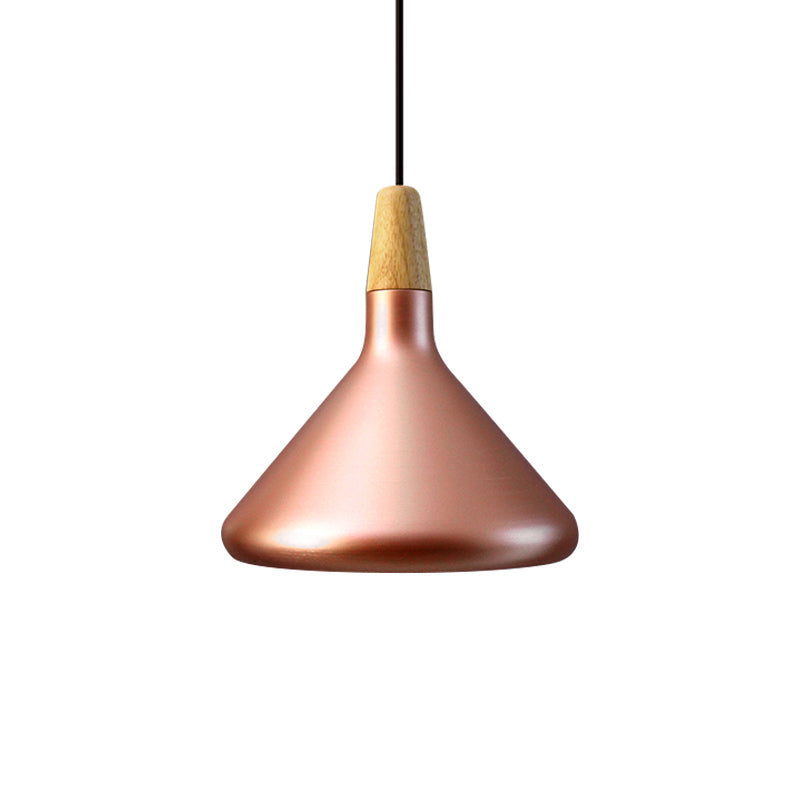 7"/11"/15" Wide Conic Kitchen Hanging Ceiling Light Retro Stylish Metal and Wood 1 Light Silver/Rose Gold Pendant Lighting Clearhalo 'Ceiling Lights' 'Modern Pendants' 'Modern' 'Pendant Lights' 'Pendants' Lighting' 1127155