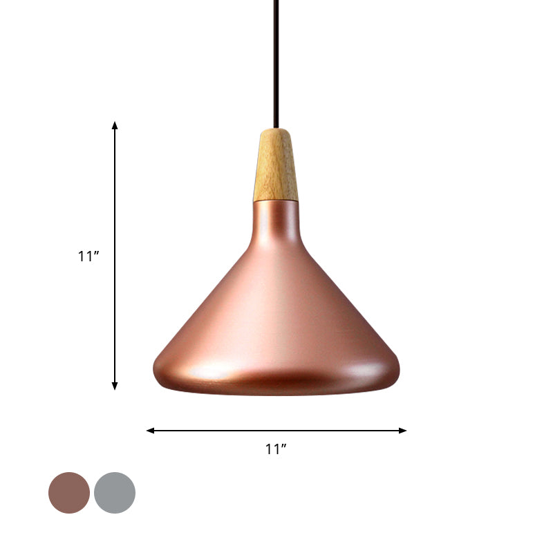 7"/11"/15" Wide Conic Kitchen Hanging Ceiling Light Retro Stylish Metal and Wood 1 Light Silver/Rose Gold Pendant Lighting Clearhalo 'Ceiling Lights' 'Modern Pendants' 'Modern' 'Pendant Lights' 'Pendants' Lighting' 1127156