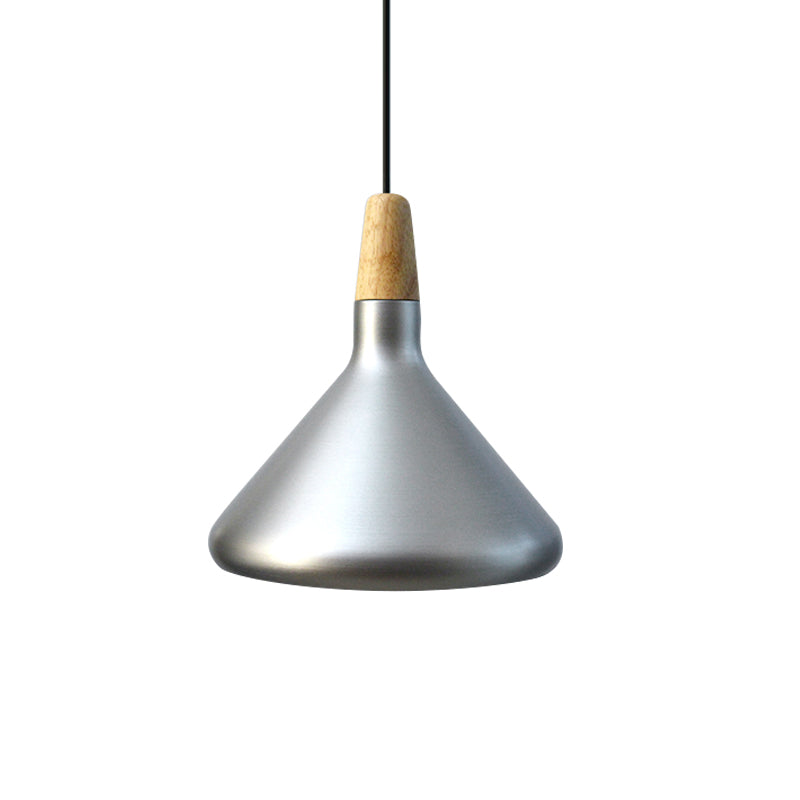 7"/11"/15" Wide Conic Kitchen Hanging Ceiling Light Retro Stylish Metal and Wood 1 Light Silver/Rose Gold Pendant Lighting Clearhalo 'Ceiling Lights' 'Modern Pendants' 'Modern' 'Pendant Lights' 'Pendants' Lighting' 1127160