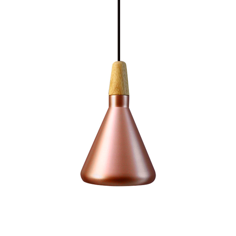 7"/11"/15" Wide Conic Kitchen Hanging Ceiling Light Retro Stylish Metal and Wood 1 Light Silver/Rose Gold Pendant Lighting Clearhalo 'Ceiling Lights' 'Modern Pendants' 'Modern' 'Pendant Lights' 'Pendants' Lighting' 1127164