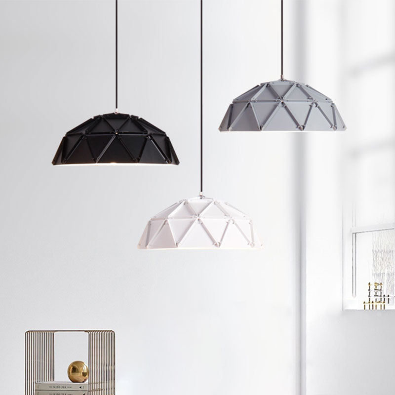 Macaron Domed Hanging Ceiling Light 1 Light Metallic Pendant Lamp in Yellow/White for Living Room Black Clearhalo 'Ceiling Lights' 'Modern Pendants' 'Modern' 'Pendant Lights' 'Pendants' Lighting' 1127235