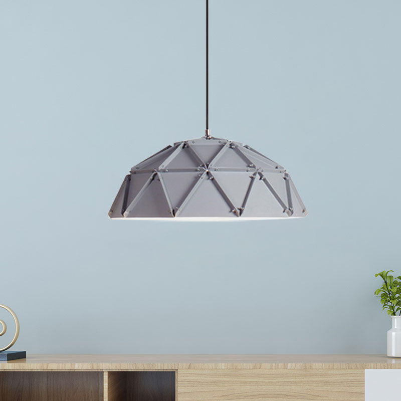 Macaron Domed Hanging Ceiling Light 1 Light Metallic Pendant Lamp in Yellow/White for Living Room Grey Clearhalo 'Ceiling Lights' 'Modern Pendants' 'Modern' 'Pendant Lights' 'Pendants' Lighting' 1127240