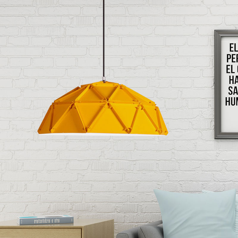 Macaron Domed Hanging Ceiling Light 1 Light Metallic Pendant Lamp in Yellow/White for Living Room Yellow Clearhalo 'Ceiling Lights' 'Modern Pendants' 'Modern' 'Pendant Lights' 'Pendants' Lighting' 1127244