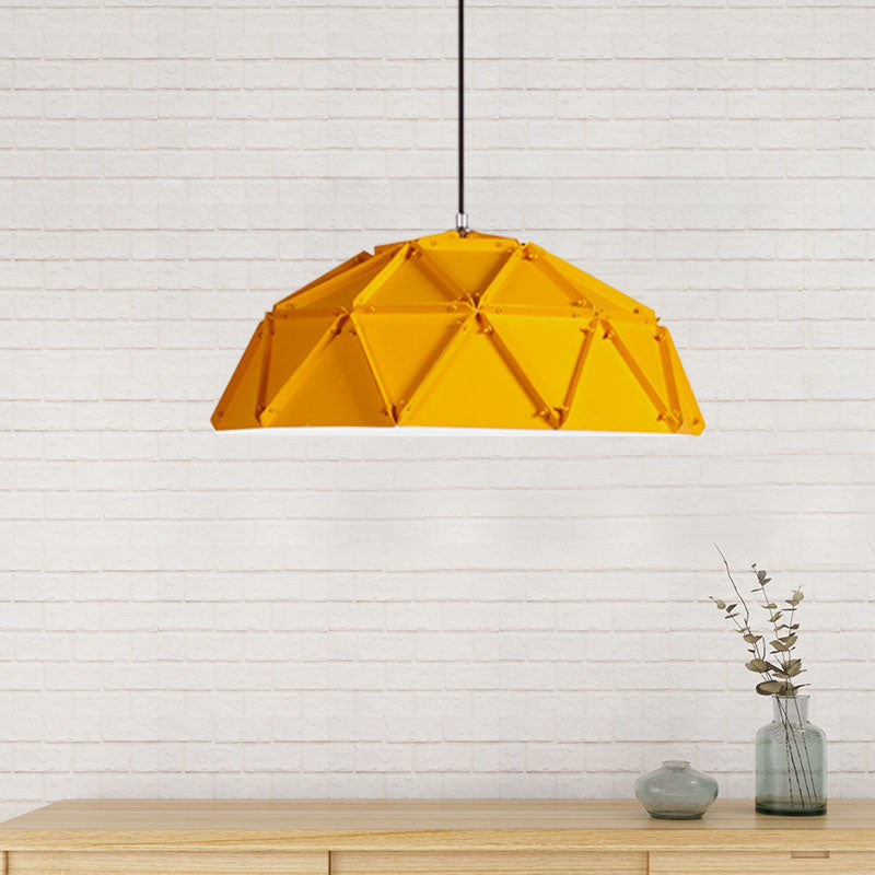 Macaron Domed Hanging Ceiling Light 1 Light Metallic Pendant Lamp in Yellow/White for Living Room Clearhalo 'Ceiling Lights' 'Modern Pendants' 'Modern' 'Pendant Lights' 'Pendants' Lighting' 1127245