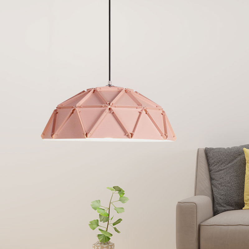 Macaron Domed Hanging Ceiling Light 1 Light Metallic Pendant Lamp in Yellow/White for Living Room Pink Clearhalo 'Ceiling Lights' 'Modern Pendants' 'Modern' 'Pendant Lights' 'Pendants' Lighting' 1127252