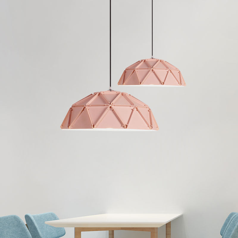 Macaron Domed Hanging Ceiling Light 1 Light Metallic Pendant Lamp in Yellow/White for Living Room Clearhalo 'Ceiling Lights' 'Modern Pendants' 'Modern' 'Pendant Lights' 'Pendants' Lighting' 1127253