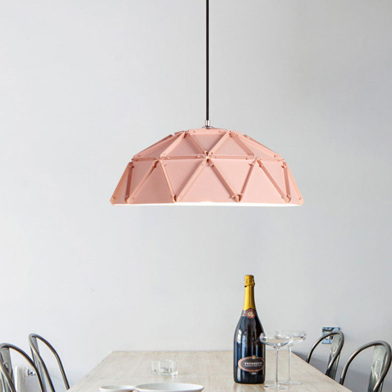 Macaron Domed Hanging Ceiling Light 1 Light Metallic Pendant Lamp in Yellow/White for Living Room Clearhalo 'Ceiling Lights' 'Modern Pendants' 'Modern' 'Pendant Lights' 'Pendants' Lighting' 1127254