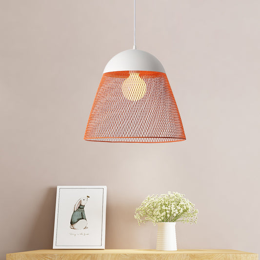 1 Bulb Wire Mesh Pendant Lamp with Dome Shade Metallic Nordic Living Room Suspended Light in Blue/Green/Orange Clearhalo 'Ceiling Lights' 'Modern Pendants' 'Modern' 'Pendant Lights' 'Pendants' Lighting' 1127287