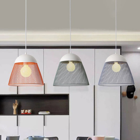 1 Bulb Wire Mesh Pendant Lamp with Dome Shade Metallic Nordic Living Room Suspended Light in Blue/Green/Orange Green Clearhalo 'Ceiling Lights' 'Modern Pendants' 'Modern' 'Pendant Lights' 'Pendants' Lighting' 1127296
