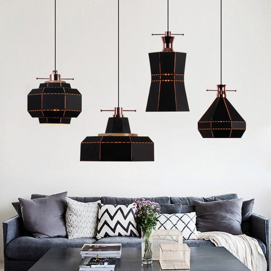 Cylinder/Diamond Shade Indoor Pendant Lighting Modern Style Metal and Wood 1 Light Black/White Ceiling Fixture Black A Clearhalo 'Ceiling Lights' 'Modern Pendants' 'Modern' 'Pendant Lights' 'Pendants' Lighting' 1127330