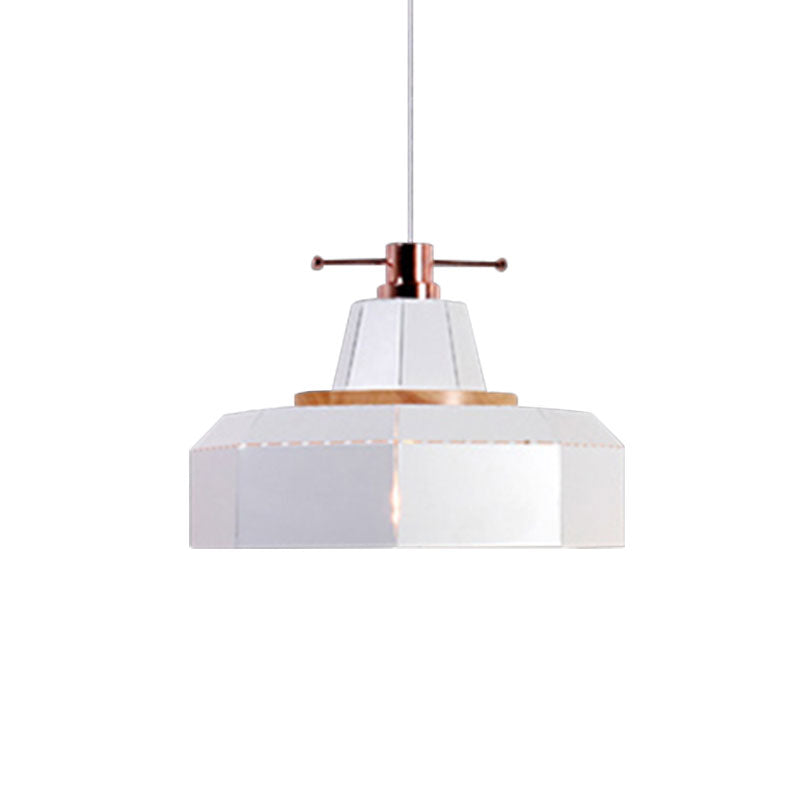 Cylinder/Diamond Shade Indoor Pendant Lighting Modern Style Metal and Wood 1 Light Black/White Ceiling Fixture Clearhalo 'Ceiling Lights' 'Modern Pendants' 'Modern' 'Pendant Lights' 'Pendants' Lighting' 1127338