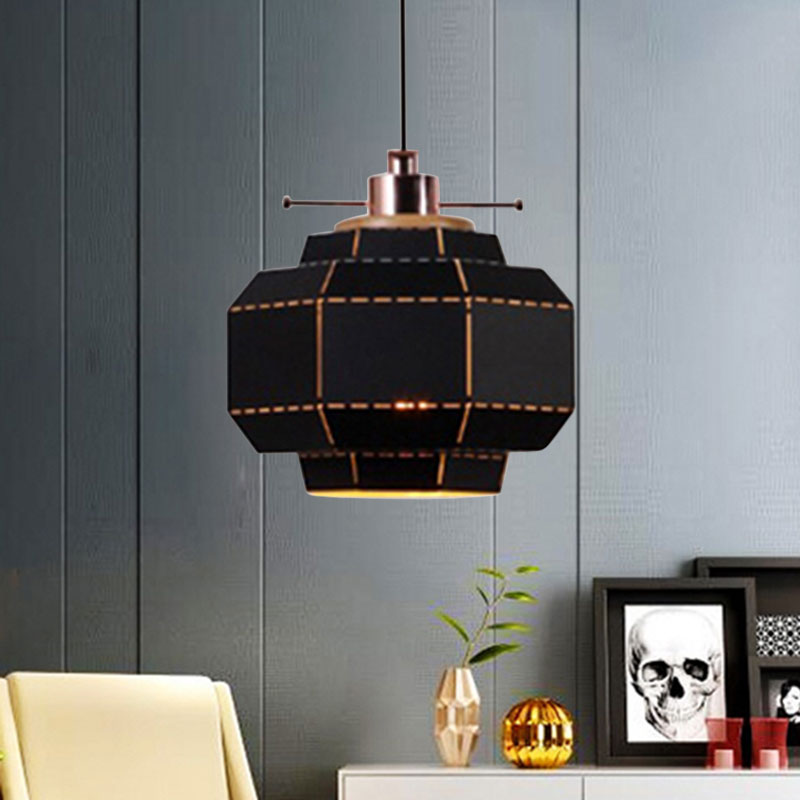 Cylinder/Diamond Shade Indoor Pendant Lighting Modern Style Metal and Wood 1 Light Black/White Ceiling Fixture Black B Clearhalo 'Ceiling Lights' 'Modern Pendants' 'Modern' 'Pendant Lights' 'Pendants' Lighting' 1127339