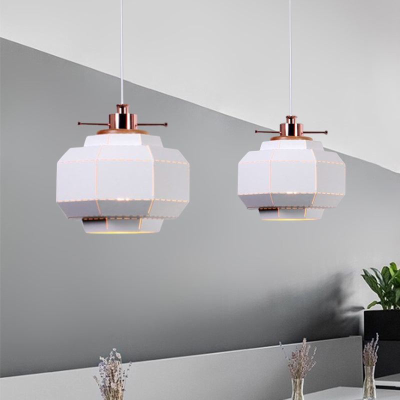 Cylinder/Diamond Shade Indoor Pendant Lighting Modern Style Metal and Wood 1 Light Black/White Ceiling Fixture White B Clearhalo 'Ceiling Lights' 'Modern Pendants' 'Modern' 'Pendant Lights' 'Pendants' Lighting' 1127344