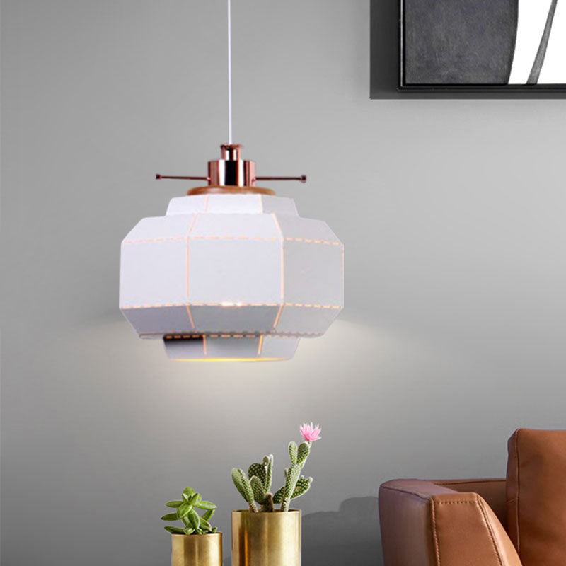 Cylinder/Diamond Shade Indoor Pendant Lighting Modern Style Metal and Wood 1 Light Black/White Ceiling Fixture Clearhalo 'Ceiling Lights' 'Modern Pendants' 'Modern' 'Pendant Lights' 'Pendants' Lighting' 1127345