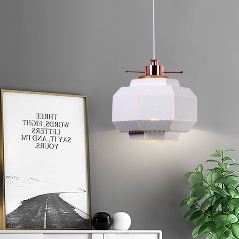 Cylinder/Diamond Shade Indoor Pendant Lighting Modern Style Metal and Wood 1 Light Black/White Ceiling Fixture Clearhalo 'Ceiling Lights' 'Modern Pendants' 'Modern' 'Pendant Lights' 'Pendants' Lighting' 1127346