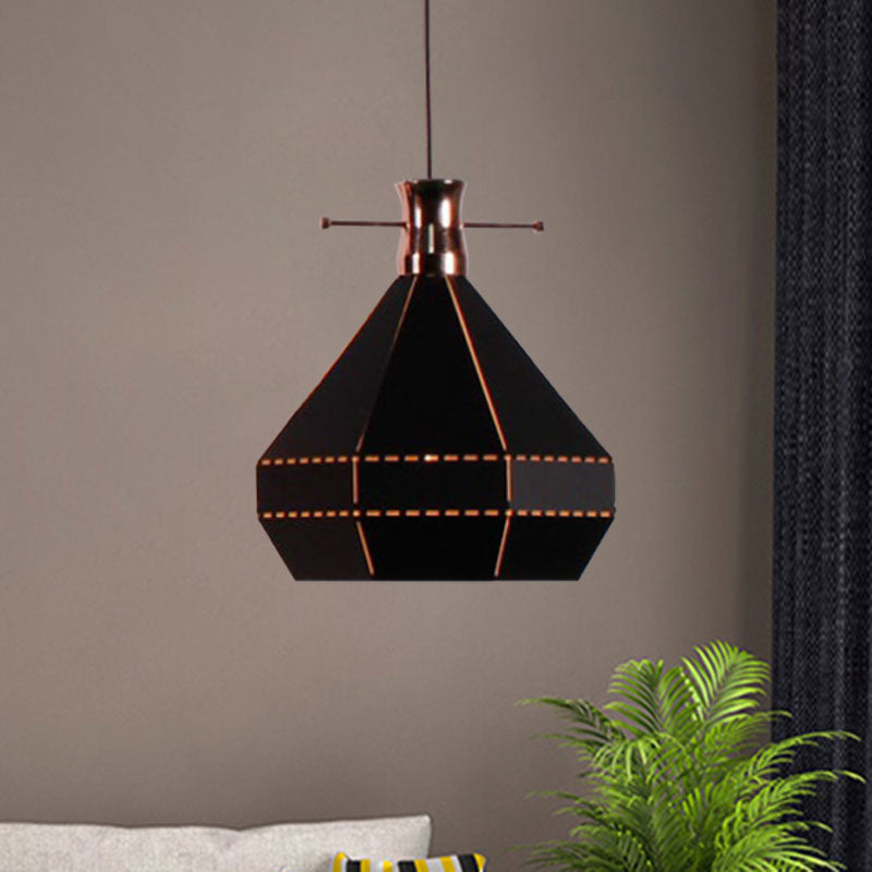 Cylinder/Diamond Shade Indoor Pendant Lighting Modern Style Metal and Wood 1 Light Black/White Ceiling Fixture Black C Clearhalo 'Ceiling Lights' 'Modern Pendants' 'Modern' 'Pendant Lights' 'Pendants' Lighting' 1127348