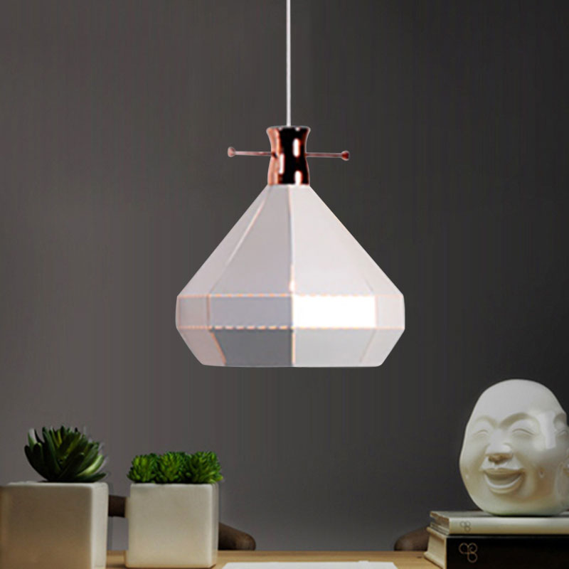 Cylinder/Diamond Shade Indoor Pendant Lighting Modern Style Metal and Wood 1 Light Black/White Ceiling Fixture White C Clearhalo 'Ceiling Lights' 'Modern Pendants' 'Modern' 'Pendant Lights' 'Pendants' Lighting' 1127353