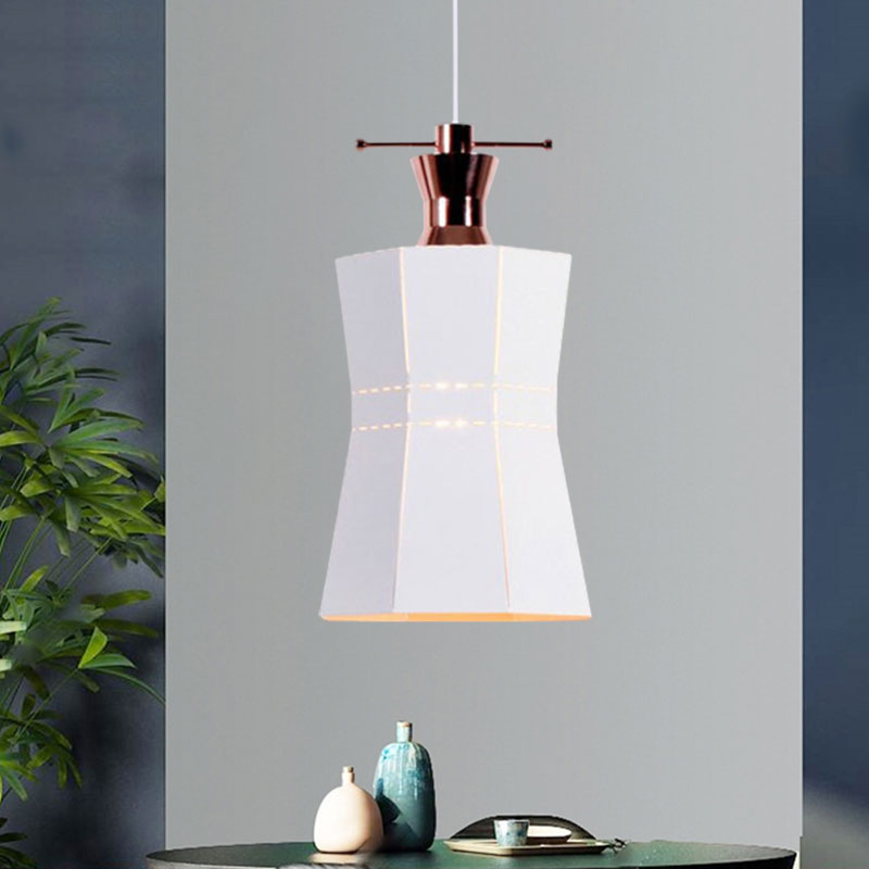 Cylinder/Diamond Shade Indoor Pendant Lighting Modern Style Metal and Wood 1 Light Black/White Ceiling Fixture White D Clearhalo 'Ceiling Lights' 'Modern Pendants' 'Modern' 'Pendant Lights' 'Pendants' Lighting' 1127362