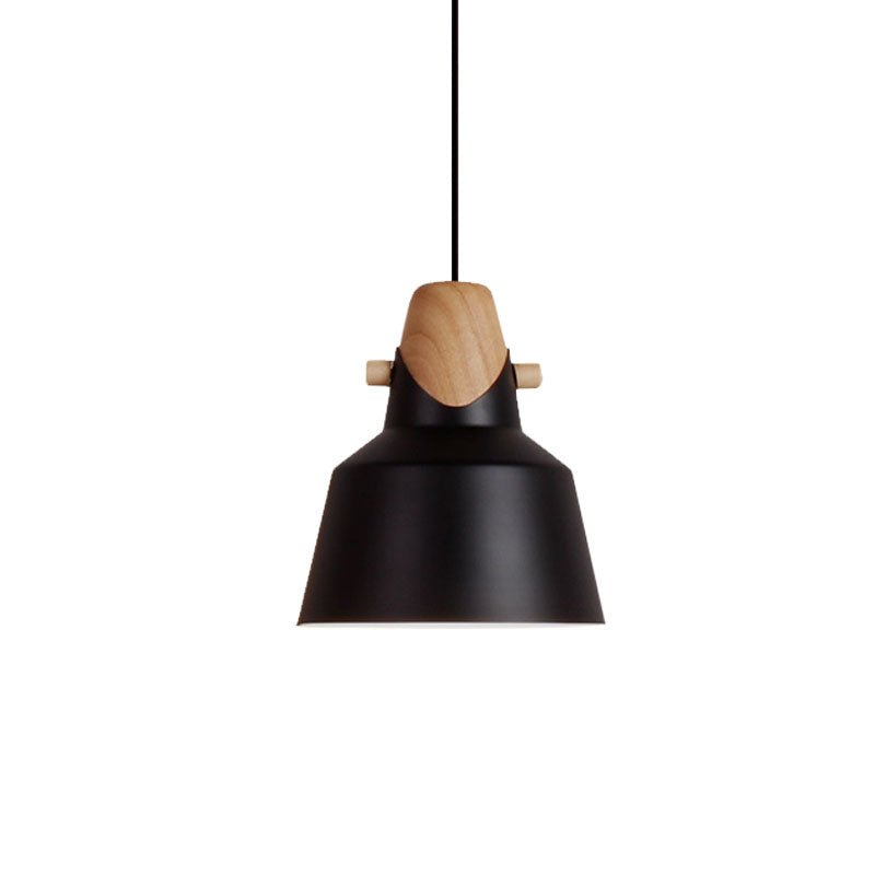 Macaron Stylish Barn Shade Suspended Light 1 Light Metal and Wood Hanging Ceiling Light in Black/White Clearhalo 'Ceiling Lights' 'Modern Pendants' 'Modern' 'Pendant Lights' 'Pendants' Lighting' 1127393