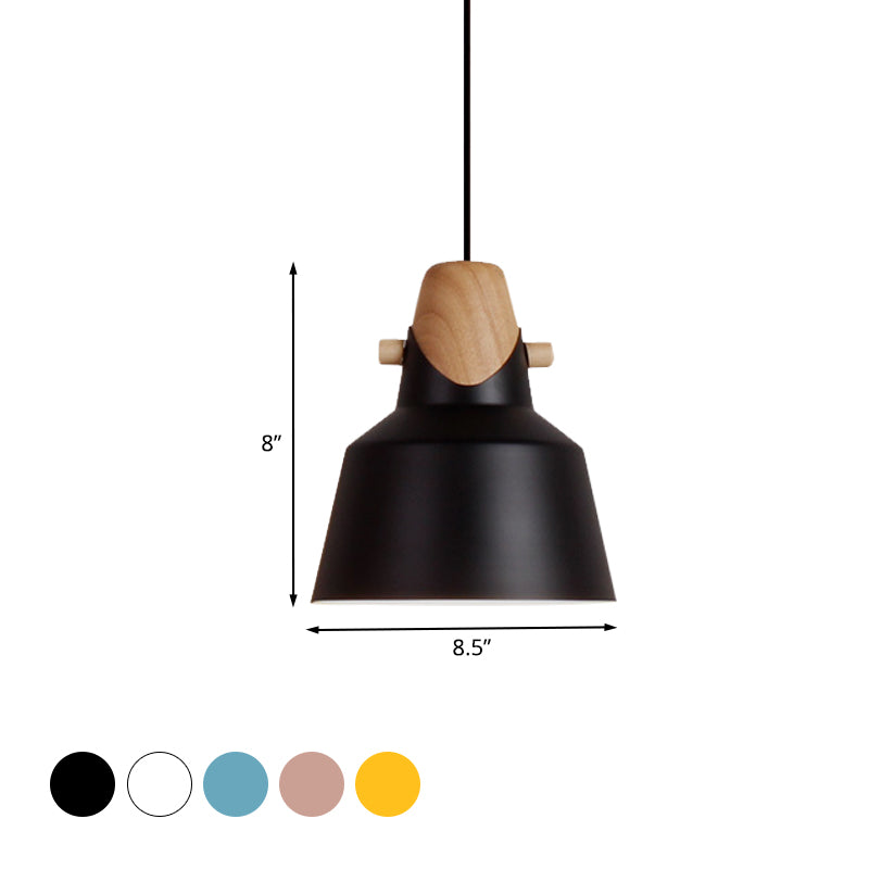 Macaron Stylish Barn Shade Suspended Light 1 Light Metal and Wood Hanging Ceiling Light in Black/White Clearhalo 'Ceiling Lights' 'Modern Pendants' 'Modern' 'Pendant Lights' 'Pendants' Lighting' 1127394