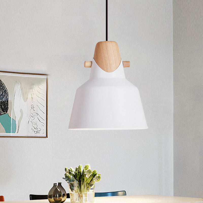 Macaron Stylish Barn Shade Suspended Light 1 Light Metal and Wood Hanging Ceiling Light in Black/White White A Clearhalo 'Ceiling Lights' 'Modern Pendants' 'Modern' 'Pendant Lights' 'Pendants' Lighting' 1127395